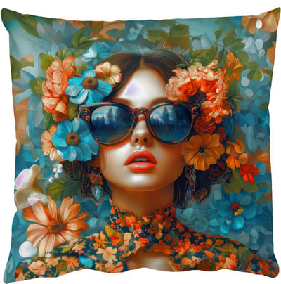 Sierkussens - Kussentjes Woonkamer - 50x50 cm - Vrouw - Bloemen - Oranje - Blauw - Modern