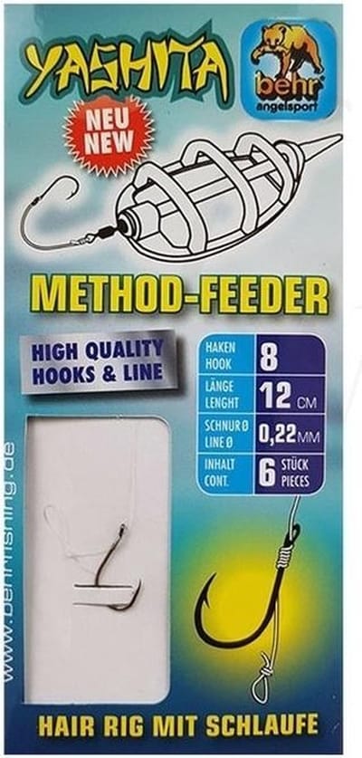 6 x Kant-en-Klare Nylon Feeder Onderlijnen + Hairlus Onderlijn 22/00 Haakmaat 8 Method Feedervissen