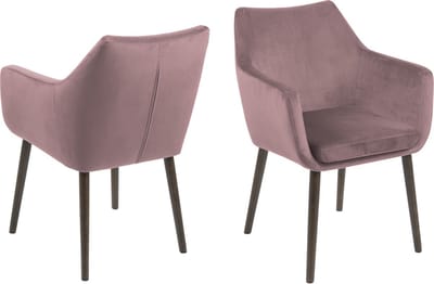 Nord eetkamerstoel velours met armleuningen dusty rose.