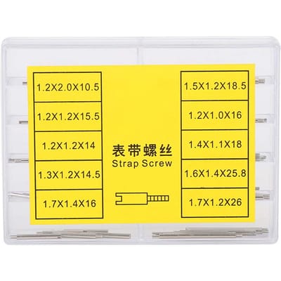 Metalen 10 Maten Horlogeband Schroefset Horlogereparatiegereedschap Accessoires met Opbergdoos(100 stuks) yellow