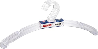 Plasticforte Kledinghangers - 5x - transparant - kunststof - 42 x 18 cm - kledingkast opruimen - vaste haak
