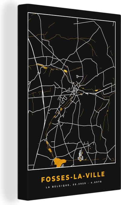 Canvas Schilderij Stadskaart - Fosses-La-Ville - Plattegrond - Goud - Kaart - 20x30 cm - Wanddecoratie
