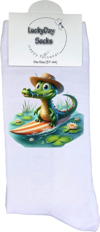 Krokodil - Opkikker - Grappige sokken - Valentijns cadeau - Verjaardag cadeau - Grappig - Leuke sokken - Vrolijke sokken - Surfboard - Kerst Sokken - Vaderdag - Moederdag - Kerstcadeau - Socks die Happy maken - 37-44