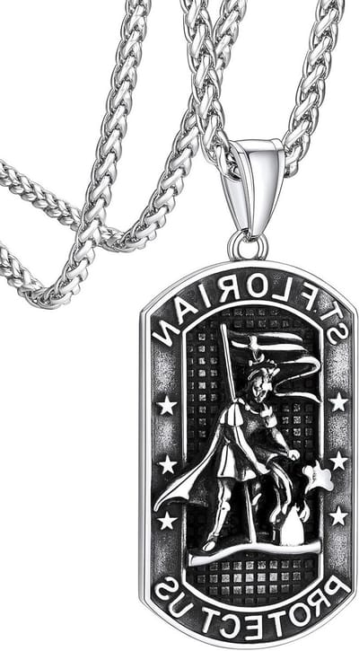 Heilige Florian Ketting voor Mannen en Jongens, 22 cm Lange RVS Brandweer Ketting voor Verjaardag en Valentijnsdag, Uniek Cadeau voor Brandweerliefhebbers