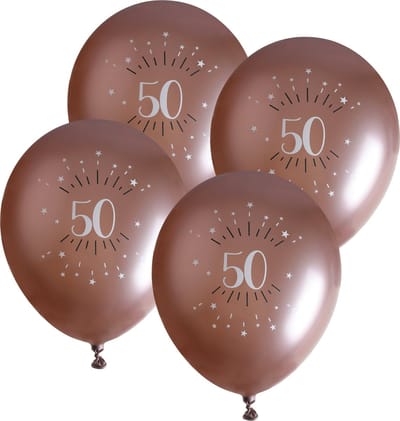 Santex verjaardag leeftijd ballonnen 50 jaar - 24x stuks - rosegoud - 30 cm - Abraham/Sarah