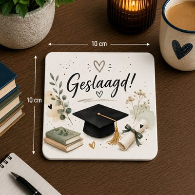 Geslaagd Afbeelding / Sublimatie Design – Diploma Ontwerp met Afstudeerhoed – Printable Design voor Onderzetter, Mok of Cadeau