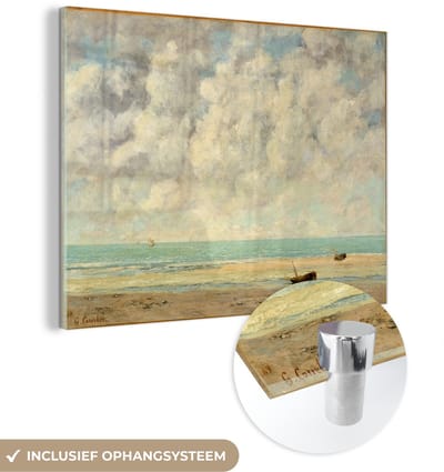 ® Glasschilderij 160x120 cm - Schilderij acrylglas - De kalme zee - Schilderij van Gustave Courbet - Foto op glas - Muurdecoratie woonkamer - Wanddecoratie slaapkamer - Schilderijen
