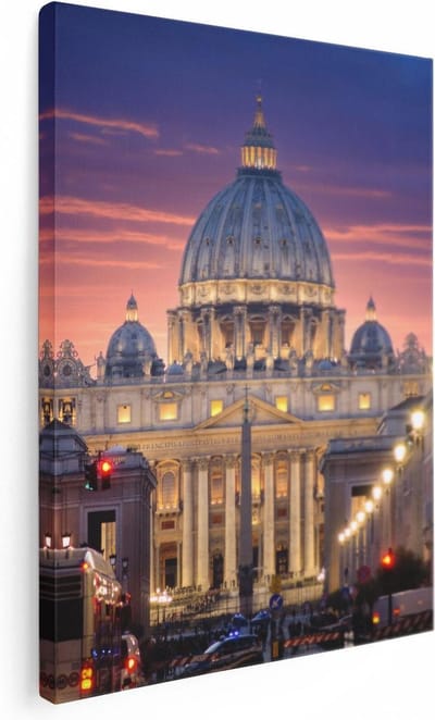 Artaza Canvas Schilderij Rome - 30x40 cm - Klein - Wanddecoratie Zonsondergang - Muurdecoratie Skyline - Christelijke Wanddecoratie