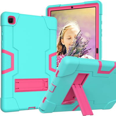 Hoes Geschikt voor Samsung Galaxy Tab A7 Hoes Shockproof case - 10.4 inch - (2020/2022) - Kickstand Hybride Armor - Aqua / Pink