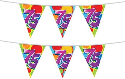 Haza Vlaggetjes 75 jaar - 2x stuks - leeftijd verjaardag - plastic 10m