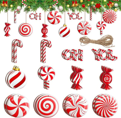 Kerstdecoratie: 24 Stuks Snoepstokken met Gat en Jute Touw van 8m voor Deur, Raam en Openhaard Versiering en Cadeauverpakking