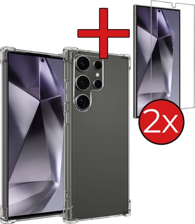 Hoesje - Met Screenprotector - 2 Stuks - Geschikt voor Samsung Galaxy S24 Ultra - Sterk & Shockproof - Back Cover - Siliconen Case - Telefoon Hoes - Shock Proof - Telefoonhoes - Transparant