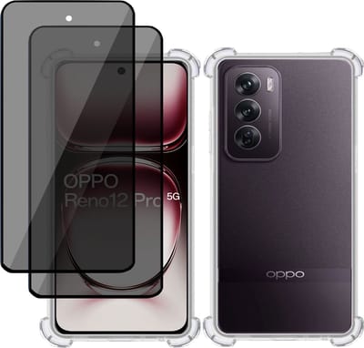 Hoesje + 2x Privé Screenprotector geschikt voor OPPO Reno 12 – Privacy Tempered Glass - Case Transparant