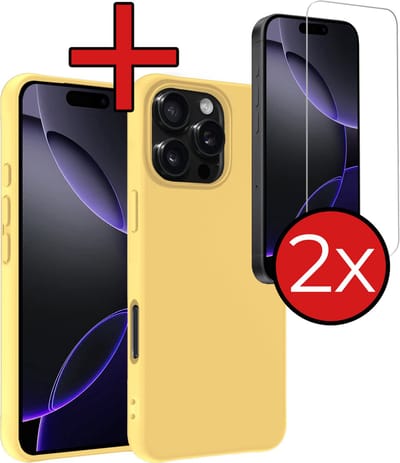 Hoesje - Met 2x Screenprotector - Geschikt voor Apple iPhone 16 Pro - Sterk & Shockproof - Telefoon Hoes - Back Cover - Siliconen Case - Telefoonhoes - Geel