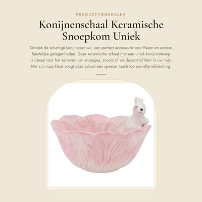 Dailygoods- Konijnenschaal Keramisch - Snoepschaal - Paaskom - Multifunctioneel - Cartoon Konijn - 15x15x10 cm - Schaal