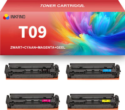 INKFIND T09 Zwart/Cyaan/Magenta/Geel tonercartridge (4 Pack) compatibel met CanonT09 T09 Zwart/Cyaan/Magenta/Geel geschikt voor Canon i-SENSYS X C1127iF,C1127P - 4-pack BKCMY