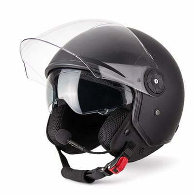 VINZ Paz Scooterhelm / Motorhelm met Bluetooth - Jethelm Ingebouwde Luidspreker & Microfoon - Bellen en Muziek - Zwart - XS
