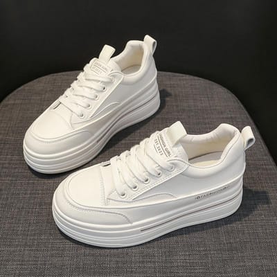 Chaussures Blanches à Plateforme en Cuir Enfants Printemps et Été Nouvelles Polyvalentes Augmentation de Hauteur Intérieure Chaussures pour Femmes Chaussures de Sport Décontractées Chaussures Simples 40 gray