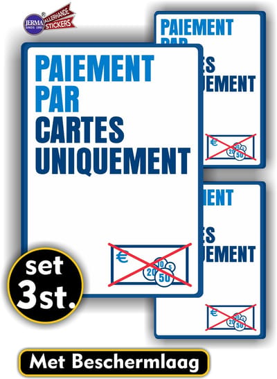 Jerma - Kassa - Sticker - Paiement par cartes uniquement - 1 van 14x20 - 2x 10x12 cm - Weerbestendig