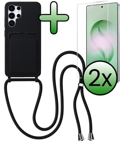 Hoes Geschikt voor Samsung S26 Ultra Hoesje Met Koord Met 2x Screenprotector - Telefoonhoesje Geschikt voor Samsung Galaxy S26 Ultra Backcover Met Afneembaar Koord - Zwart