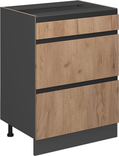 Vicco R-Line Keukenonderkast – 60 cm J-vorm, met laden, zonder werkblad Krachtige eik goud