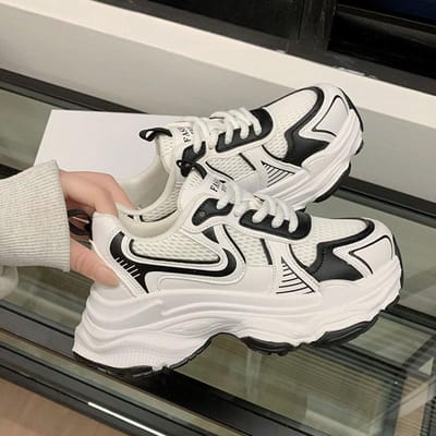 Papa Schoenen Kinderen Lente en Zomer Nieuwe Mesh Ademend Dikke Zool Hoogteverhogend Leer Casual Sportschoenen Dames 40 gray
