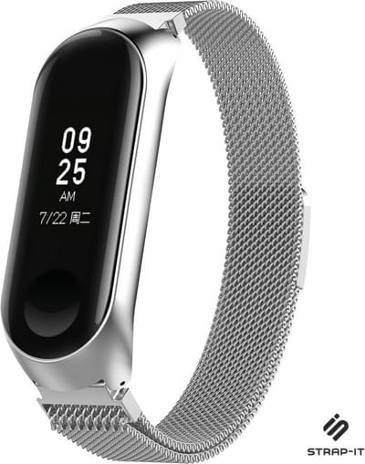 Milanees Smartwatch bandje - Geschikt voor Xiaomi Mi band 3 / 4 Milanese band - zilver - Strap-it Horlogeband / Polsband / Armband