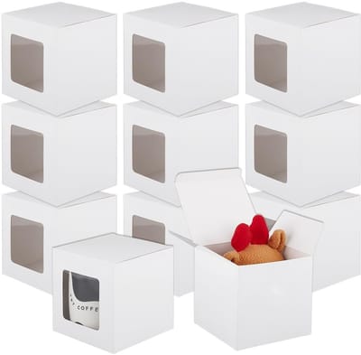 Dailygoods- Geschenkdozen 15 stuks - Vierkante Dozen - Witte Papieren Dozen - Met Doorzichtig Venster - 11 x 11 x 11 cm - Stevig en Duurzaam - Verpakkingsdozen