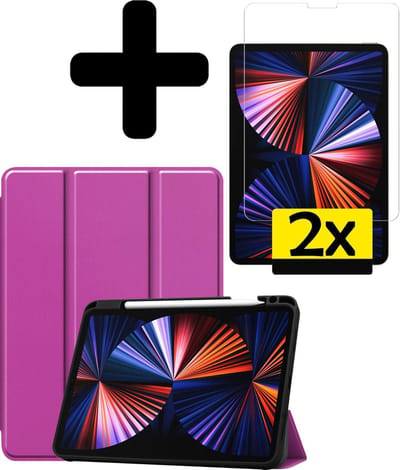 Hoes - Geschikt voor Apple iPad Pro (2021) - 11 inch - 3e generatie - Met Screenprotector - Trifold Bookcase - Hard Cover Case - Met Uitsparing Geschikt voor Apple Pencil - Hardcover Book - Tablet Hoesje - Paars