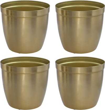 Gerimport bloempot Gea - 4x - goud - D12 cm - H11,50 cm - metaal - tuindecoratie