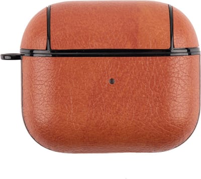 Peachy Protective kunstleer hoesje met haak geschikt voor AirPods 3 - bruin