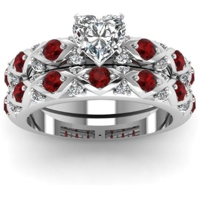 2 stuks / Set Mode Liefde Hart Ringen Set Prachtige Kristal Zirconia Ring Voor Vrouwen Verloving Bruiloft Ring Sieraden Cadeau 5 gray