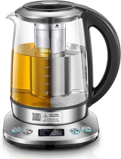 Waterkoker met Temperatuurinstelling en Warmhoudfunctie – Glazen Waterkoker, 2200 W, 1,7 L, LCD-Scherm