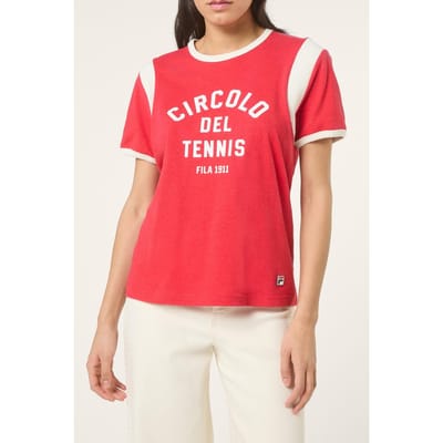 FILA Montalto Relaxed Graphic Ringer T-shirt True Red-egret Taglia: XS | Maglie Sportivi Outlet | Donna | Rosso