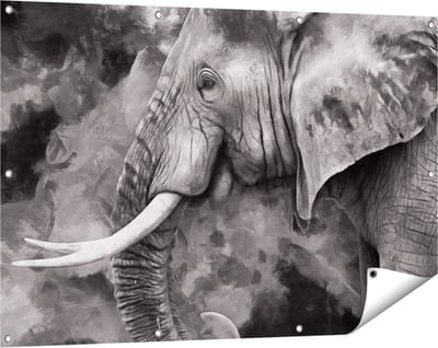Gards Tuinposter Olifant - Abstract - Zwart Wit - 120x80 cm - Tuindoek - Tuindecoratie - Wanddecoratie buiten - Tuinschilderij