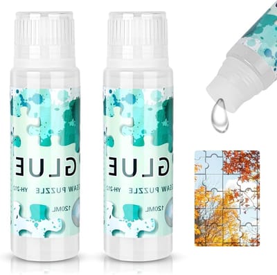 Set van 2 flessen puzzellijm, vloeibare puzzellijm voor 6000 stukjes, sponsapplicator en puzzelaccessoires voor volwassenen en kinderen (2 x 120 ml)