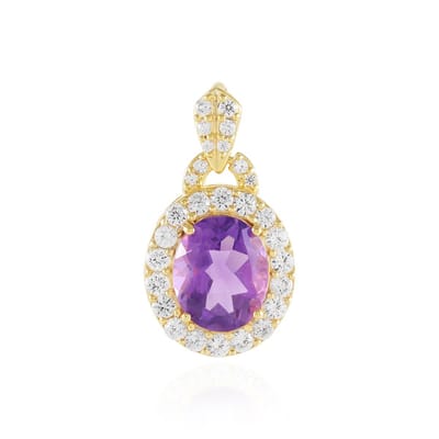 Cavill - Elegante 925 Sterling Zilver Hanger - Ovale Amethist 2,84 ct - 28 Zirkonia's - Luxe Verguld Sieraad voor Dames
