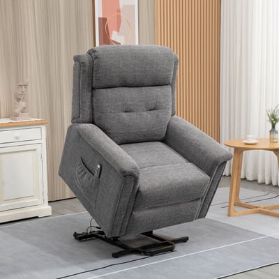 MIVRAY Relaxfauteuil 92 x 87 x 108 cm - Elektrische Sta-op Functie En Ligfunctie Met Voetensteun - Voor Woonkamer - Stof Grijs