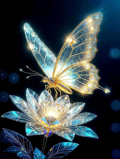 5D Diamond Painting licht en schaduw, vlinder en bloem - doe-het-zelf diamantschilderij set voor volwassenen, ronde stenen diamantschilderij afbeeldingen, wanddecoraties en cadeaus voor thuis, 30x40