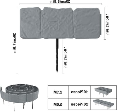 Gazonrand Kunststof - Tuinrand Steenlook - Tuin Vormgeven - Flexibel Steeksysteem - 75 Meter 30 Stuks - Grijs