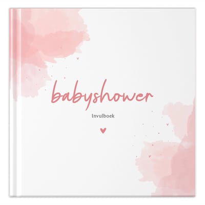 Fyllbooks - Babyshower Invulboek - Gastenboek Babyshower - Watercolour Roze - Geschikt voor: 20 Gasten