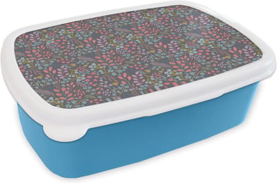 Broodtrommel Blauw - Lunchbox - Brooddoos - Bloemen - Pastel - Design - Natuur - 18x12x6 cm - Kinderen - Jongen