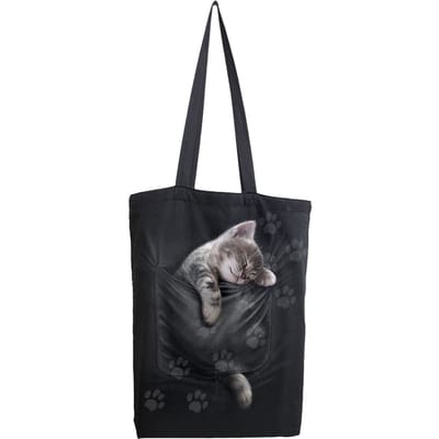 Spiral Pocket Kitten Unisex Linnen tas - zwart - Standard
