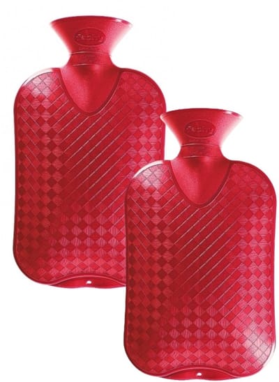 Fashy Kruik - 2x - rood - 2 liter - kunststof - warmwaterkruik - waterkruik - warmtekruik