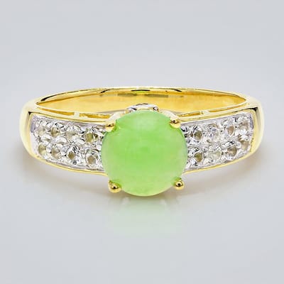 Cavill - Zilveren Ring Verzilverd - Keizerlijk Chrysopraas 0,76 ct en Witte Topaas 1,08 ct - Elegante Ronde Cabochon Ring - Maat 17