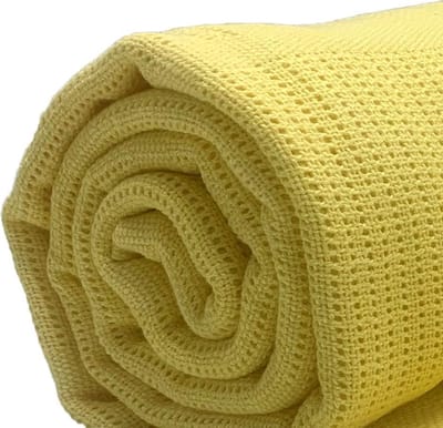 Homéé® Plaid cellulair dekentje 130x180 cm lichtgeel 270g.p/m2 100% katoen deken voor volwassen en kinderen