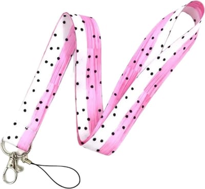 Travel Cords - Keycord Dots Pink White - stevig lanyard - sleutelhanger - sleutelkoord - met telefoonkoord - sleutels
