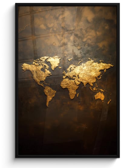 Poster in lijst - Fotolijst 80x120 cm - Posters - Wereldkaart - Goud - Roest - Posterlijst zwart - Decoratie - Wanddecoratie woonkamer - Muurdecoratie slaapkamer