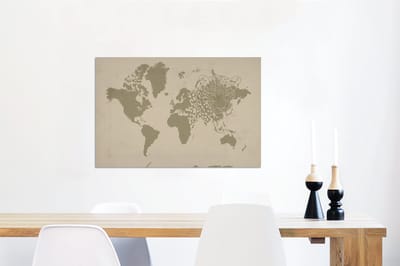 Aluminium schilderij 90x60 cm - Wanddecoratie metaal - Wereldkaart - Bruin - Panter - Metalen muurdecoratie woonkamer - Decoratie industrieel - Foto op dibond - Industriële accessoires slaapkamer