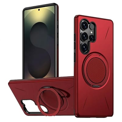 Casemania Hoesje Geschikt voor Samsung Galaxy S26 Ultra - Rood - Siliconen Back Cover met 360° Draaibare Magnetisch Ringstandaard - Extra Stevig Val en Stootbescherming Telefoonhoesje